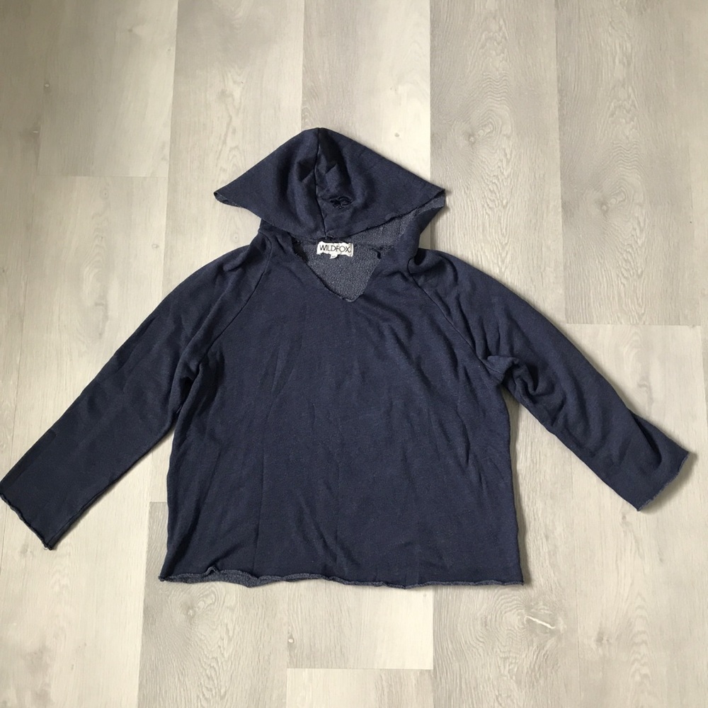 WILDFOX BLUE HOODIE SWEATSHIRT BOXY SLOUCHY V NECK WOMENS XS